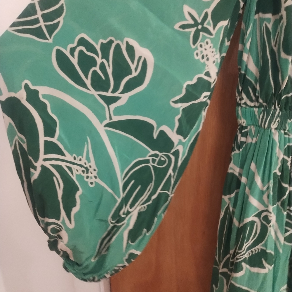 Anthropologie Farm Rio Green One-Shoulder Floral Dress Size 1X - Picture 3 of 6